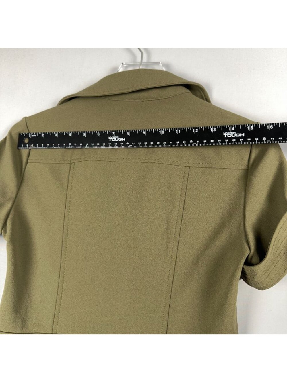 Tommy Hilfiger Shirt Dress Size 4 Olive Green Button Front Fit Flare Rolled Slee - Picture 9 of 10